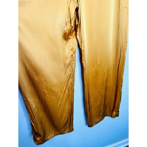 LAPOINTE Mustard Yellow Satin Pleated Front Zipper Relaxed Pants Size 8 - Picture 10 of 16